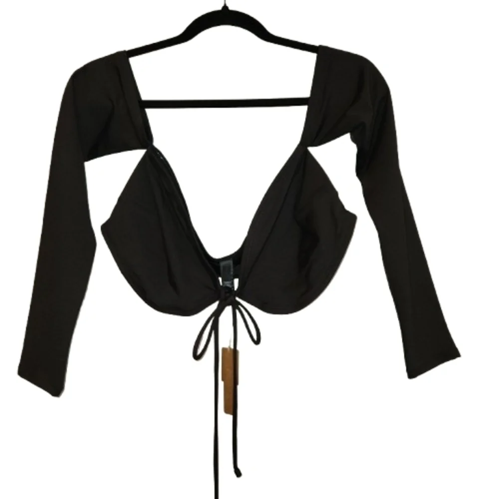 NWT Skims Onyx Long Sleeve Bikini Top Size XL Sweetheart Neckline Front Tie